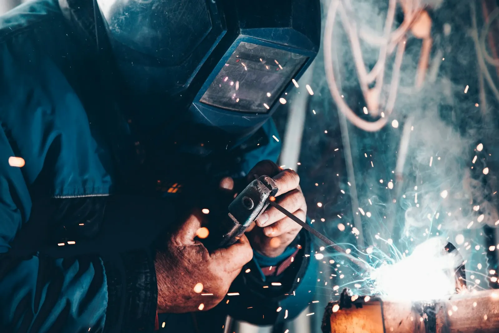 A welder at work in a workshop